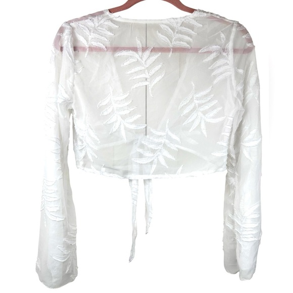 Pool Beach 2-piece sheer white coverup, S, crop top with tie & sarong, Vacation - Picture 7 of 9